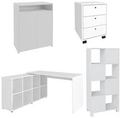 Conjunto Escritório Home Office 4 Peças Nil A06 Branco - Mpozenato