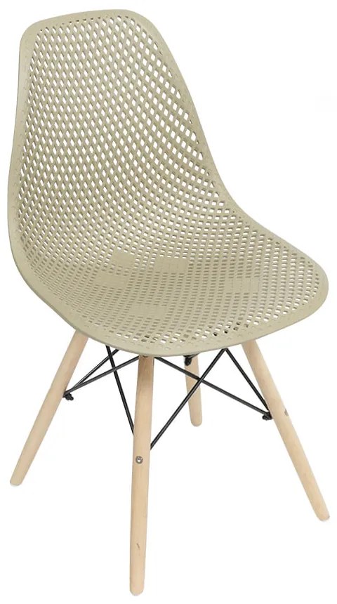 Cadeira Eames Colmeia Base em Madeira - Bege Acinzentado