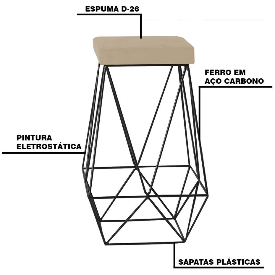 Banqueta Decorativa Kathy Base Preta Veludo Bege G41 - Gran Belo
