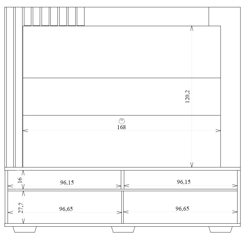Estante Home Theater 200cm Detalhe Ripado até 70 Puxadores PU Fita LED Blida Lamina Mel/Grafite G11 - Gran Belo