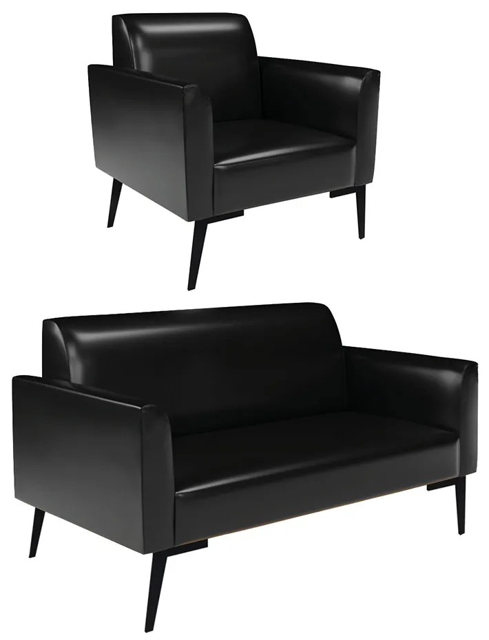 Sofá Namoradeira com Poltrona Pés Villach Marisa Corano D03 - DRossi - Preto