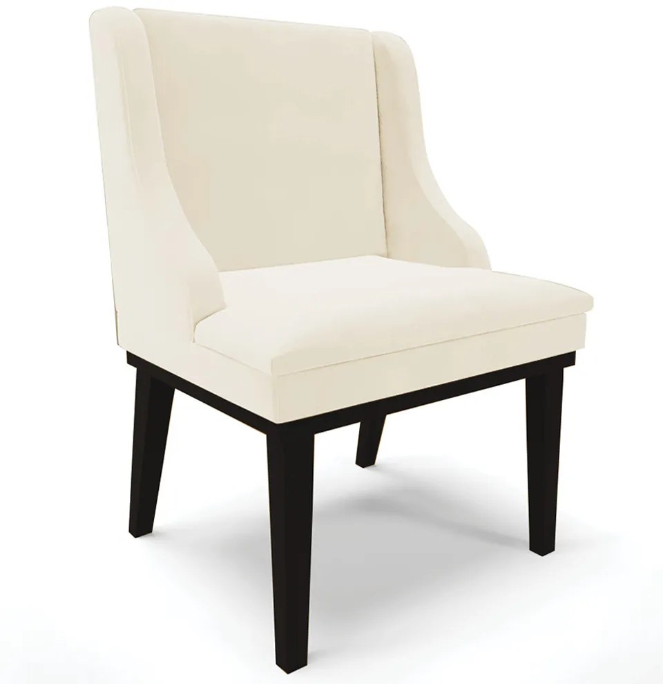 Cadeira Decorativa Sala de Jantar Base Fixa de Madeira Firenze Veludo Bege/Preto G19 - Gran Belo