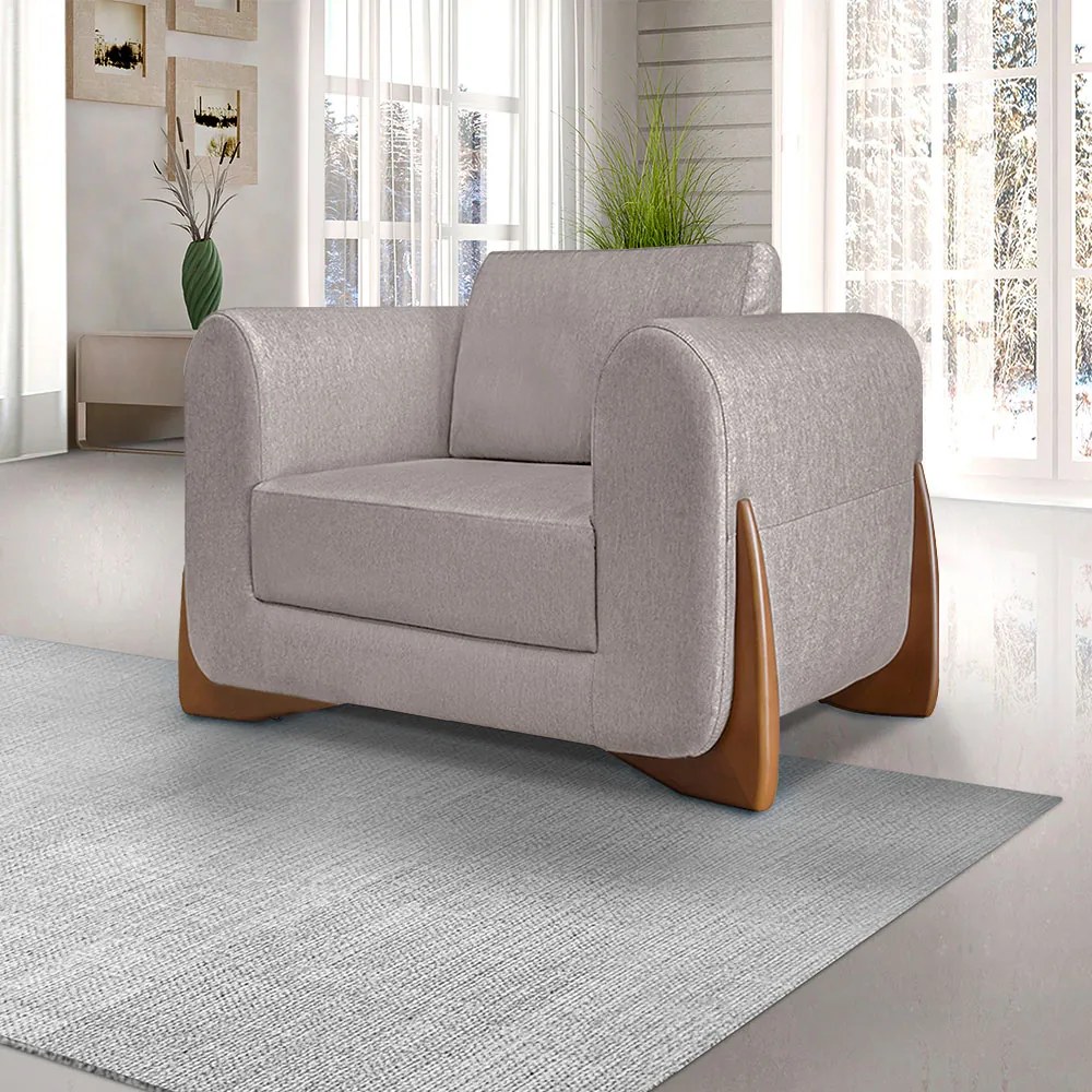 Kit 2 Poltronas Decorativas Pés em Madeira Buzz Linho Areia Rústico G63 - Gran Belo