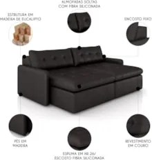 Sofá Retrátil 3 Lugares Para Sala 224cm Elios Couro Bordô Z55 - Mpozen