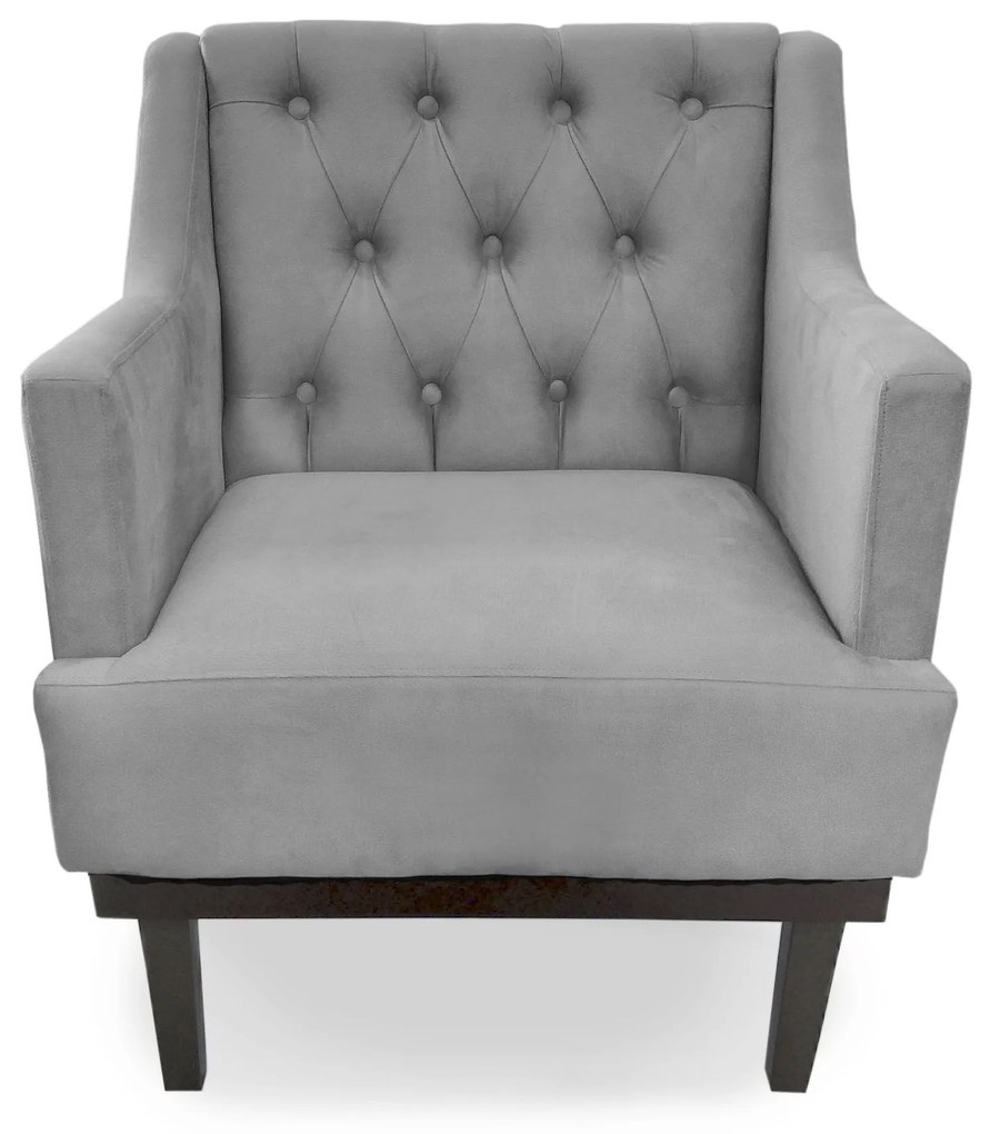 Poltrona Decorativa Clássica Capitonê Pés Madeira Suede Cinza - Sheep Estofados