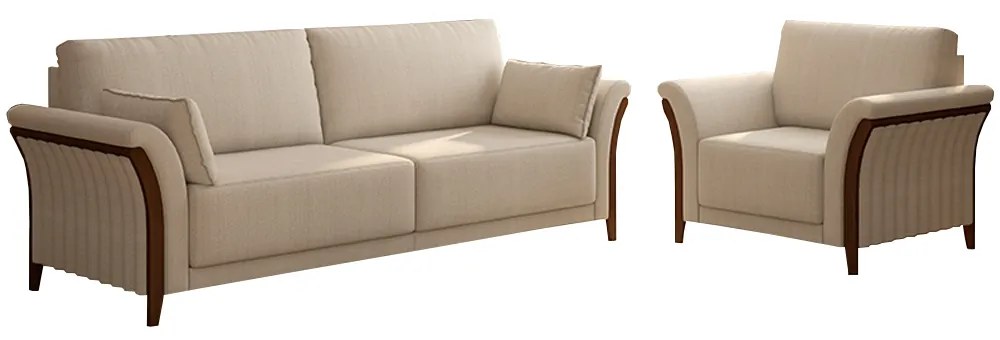 Conjunto Decorativo Poltrona e Sofá 222cm Market Linho Champagne G45 - Gran Belo
