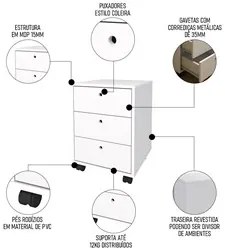 Conjunto Escritório Home Office 4 Peças Nil A06 Branco - Mpozenato