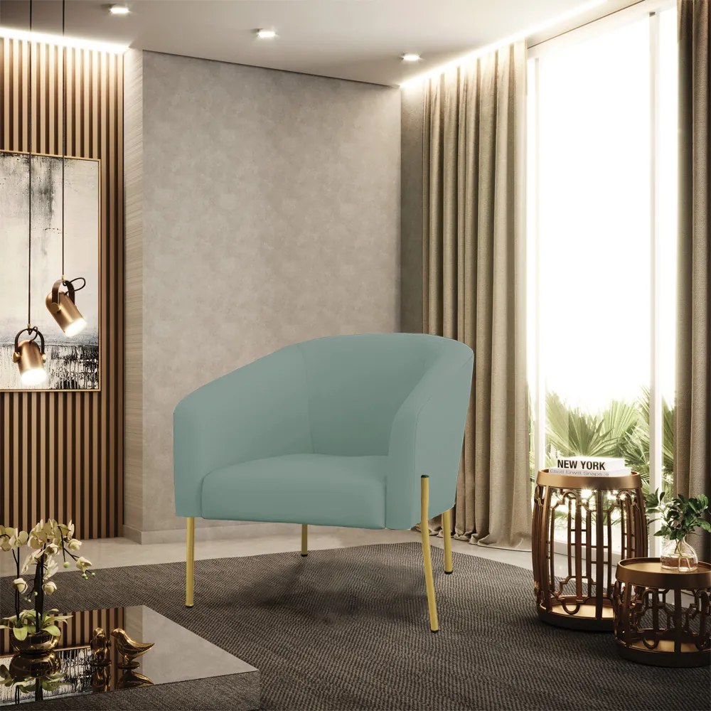 Poltrona Decorativa Pé de Ferro Dourado Stella Cotelê Ext/Veludo D03 - D'Rossi - Menta