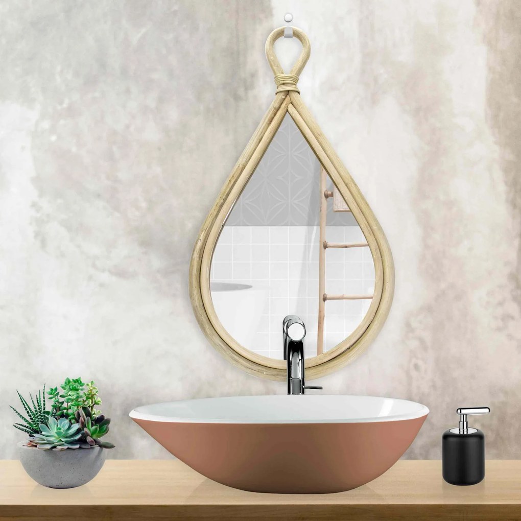 Espelho Decorativo Gota Em Rattan Madeira Oval 75x40 Cm - D'Rossi