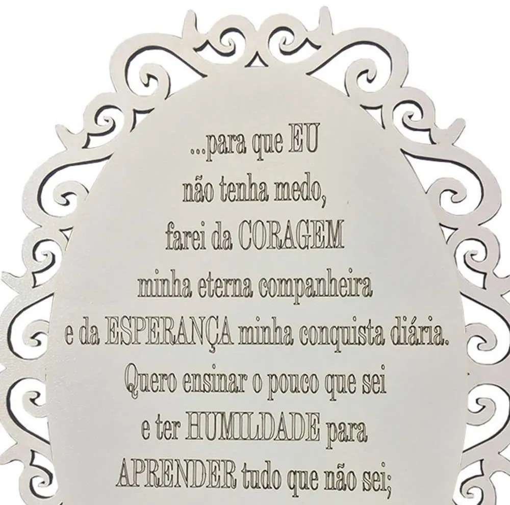 Placa Decorativa Oração Coragem Com Arabesco 25x19 cm MDF Branco - D'Rossi