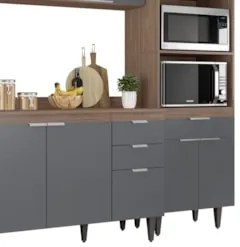 Armário de Cozinha Com Tampo CP02 180cm Pérola Freijó/Grafite Z34 - Mp