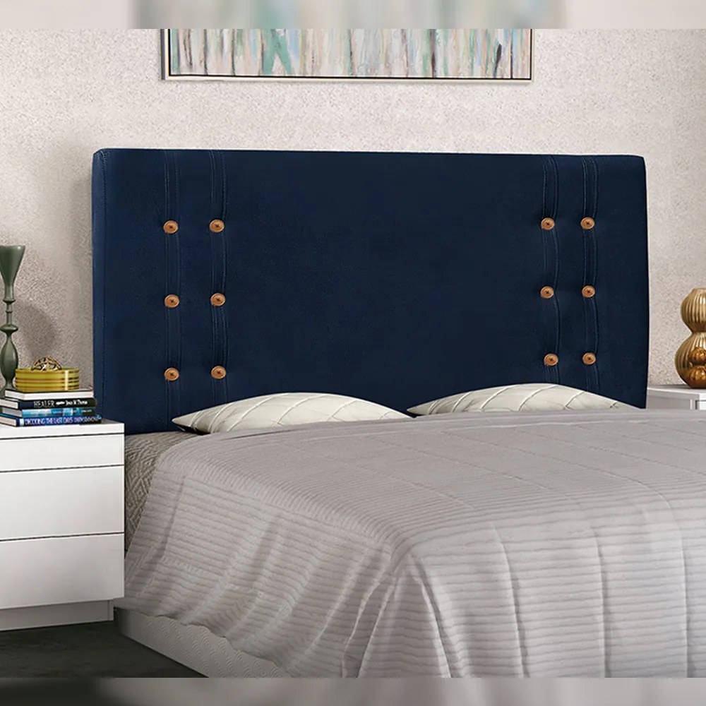 Cabeceira Decorativa 1,40M Kors Suede Azul Marinho G63 - Gran Belo