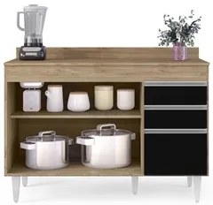 Balcão Gabinete para pia com Tampo 120cm Michigan Cast/Preto - Lumil