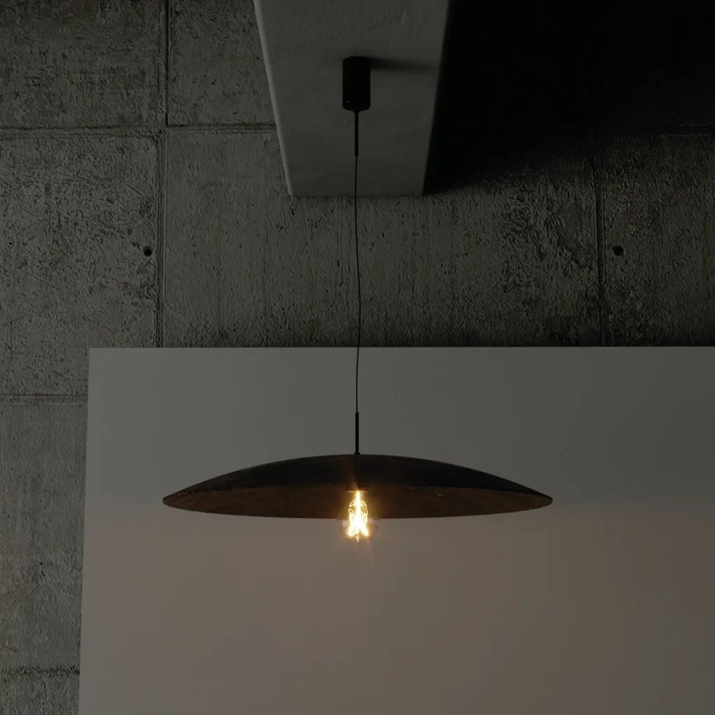 Pendente Disco Cabo Rayon Ø50X06Cm 1Xe27 Por Waldir Junior - Usina 510... (CB-V - Cobre Escovado Verniz)