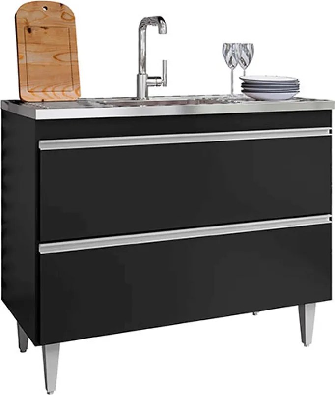 Balcão de Cozinha Wollo MDP/BP Preto G96 - Gran Belo