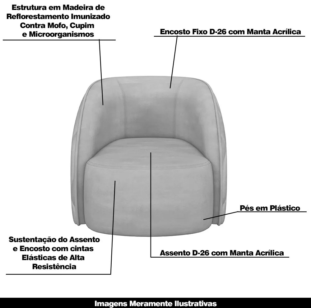 Kit 2 Poltronas Decorativas Clarke Veludo Cinza Claro G45 - Gran Belo
