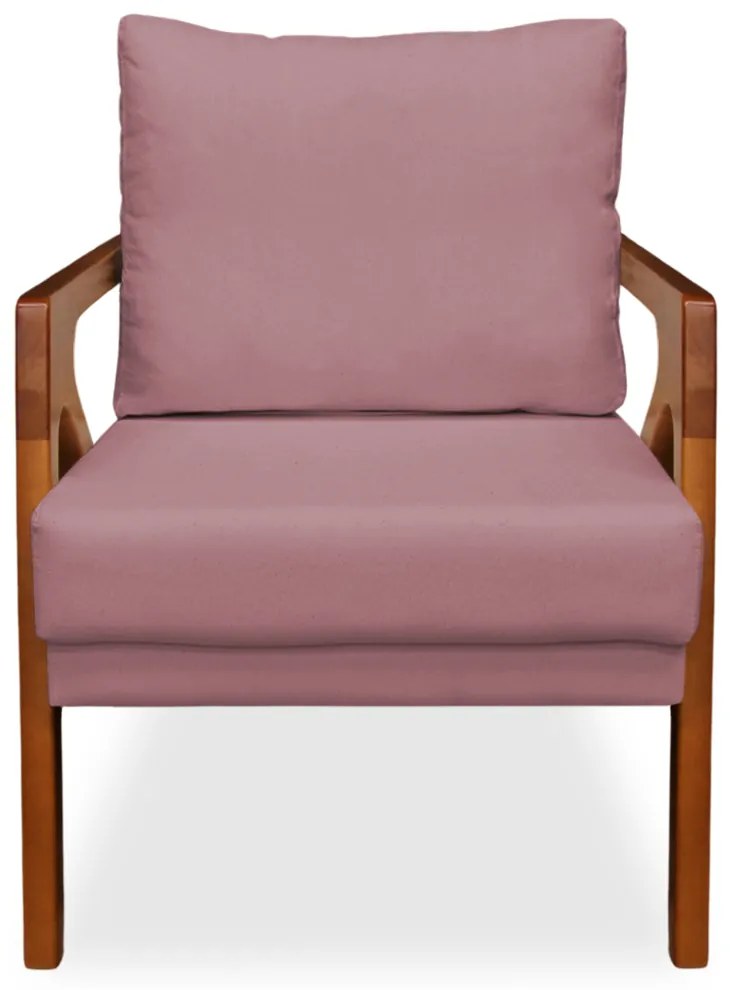 Poltrona Decorativa Amber Base De Madeira Veludo Rose