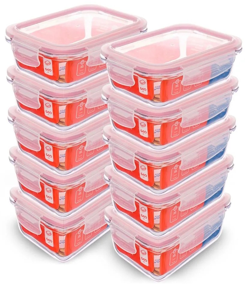Kit com 10 Potes Herméticos de Vidro Tampa Click 640 ml