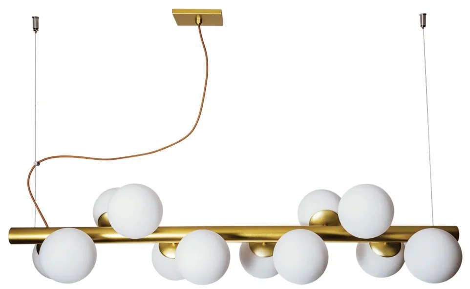Pendente Pérola Horizontal C/ 12 Globos 100Cm 12L G9 / Metal E Globo Ø... (BT - Branco Texturizado, FOSCO)