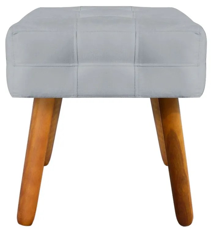 Puff Banqueta Decorativo Pé Palito de Madeira Elisa Suede Cinza D03 - D'Rossi