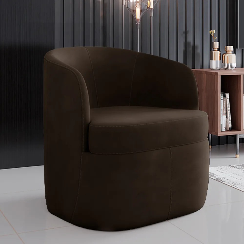 Kit 2 Poltronas Decorativas Design Moderno Bel Sala de Estar Base Giratória Veludo Marrom G33 - Gran Belo