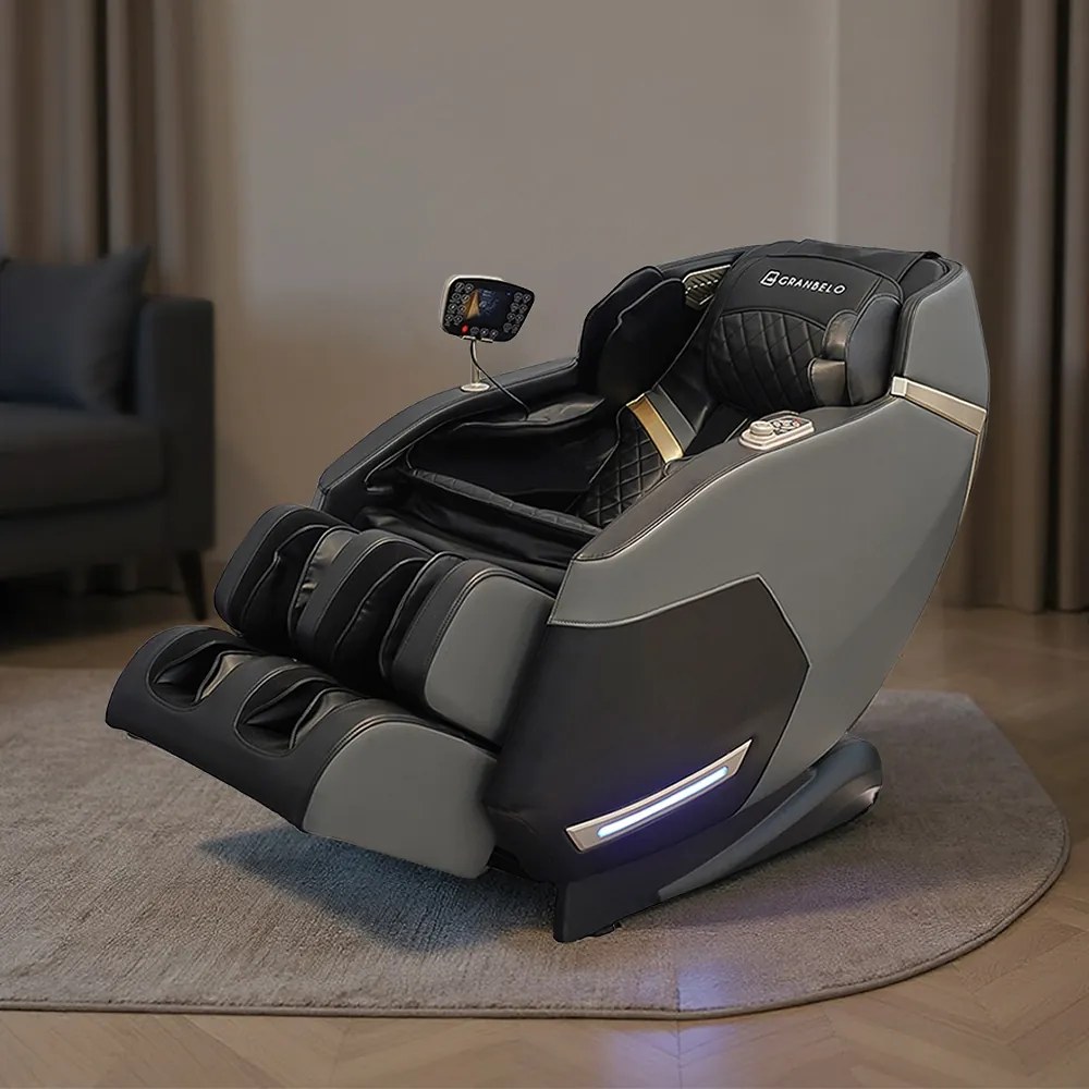 Poltrona de Massagem Reclinação Gravidade Zero Elétrica 3D Marvin Tela LCD com Óculos Massageador de Brinde PU Preto G94 - Gran Belo