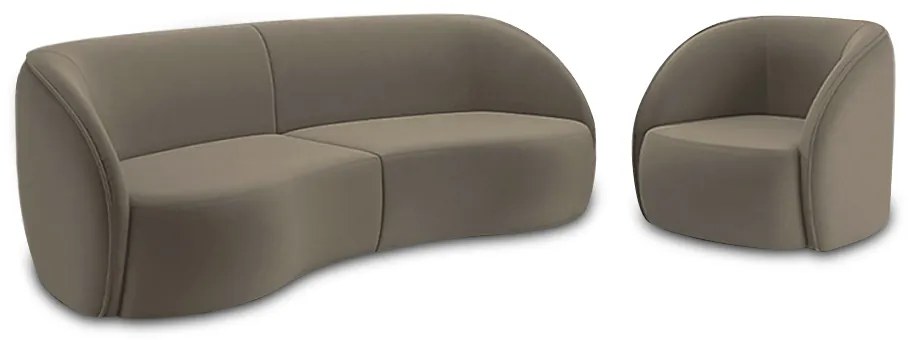Conjunto Sofá Sala de Estar Bipartido 240cm e Poltrona Clarke Veludo Castor G45 - Gran Belo