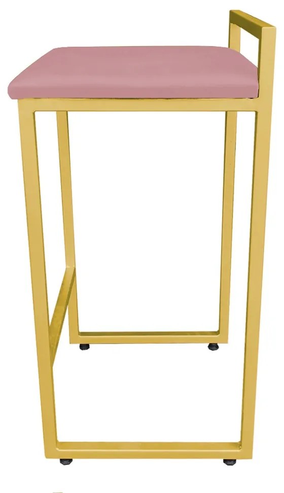Conjunto 02 Banqueta Alta Industrial Pietra Suede Rose Base Dourado D'Rossi