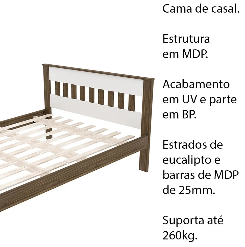 Cama de casal MDP CM8007 Nogal/Branco G69 - Gran Belo
