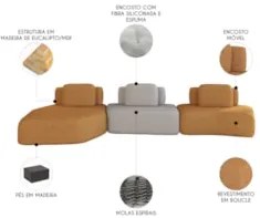 Sofá Ilha Com Chaise 449cm Living Moby Boucle Telha/Grafite Z08 - Mpoz