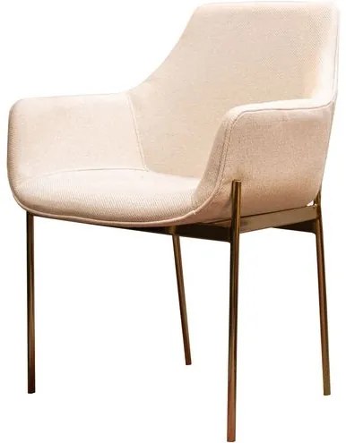 Cadeira Julini com Braço Assento Tecido Cru com Pés Aço Golden - 71487 Sun House