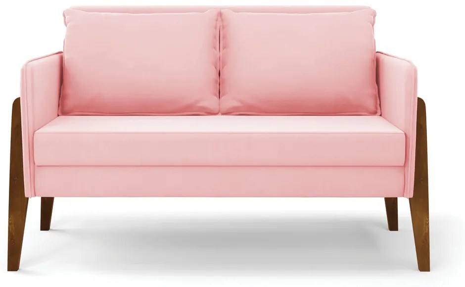 Kit 1 Sofá Namoradeira e 2 Poltronas Lana Suede Rosa Bebê Base de Madeira - D'Rossi