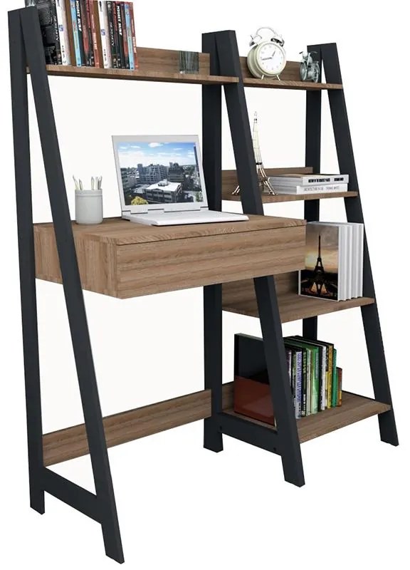 Conjunto Escritório Completo Urban Escrivaninha 1 Gaveta - Castanho/Preto