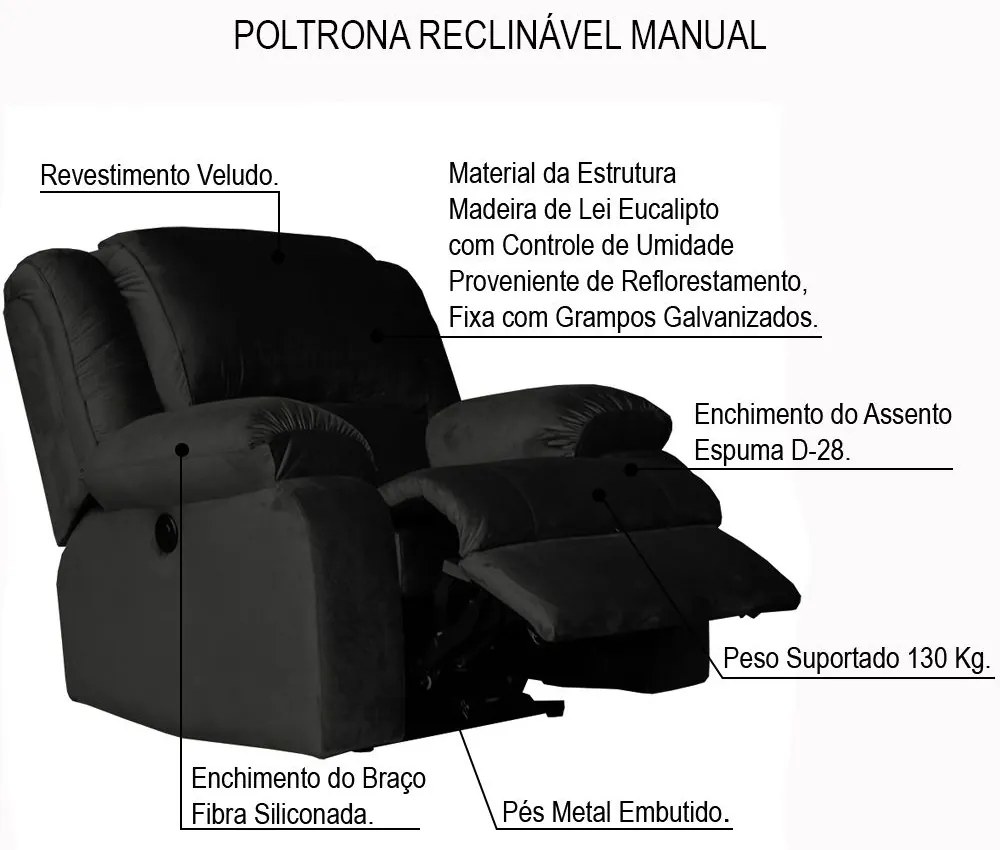Poltrona do Papai Reclinável Manual Magnum Veludo Marrom G23 - Gran Belo