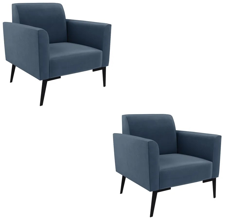 Kit 2 Poltronas Pés Villach Marisa Suede Azul Marinho