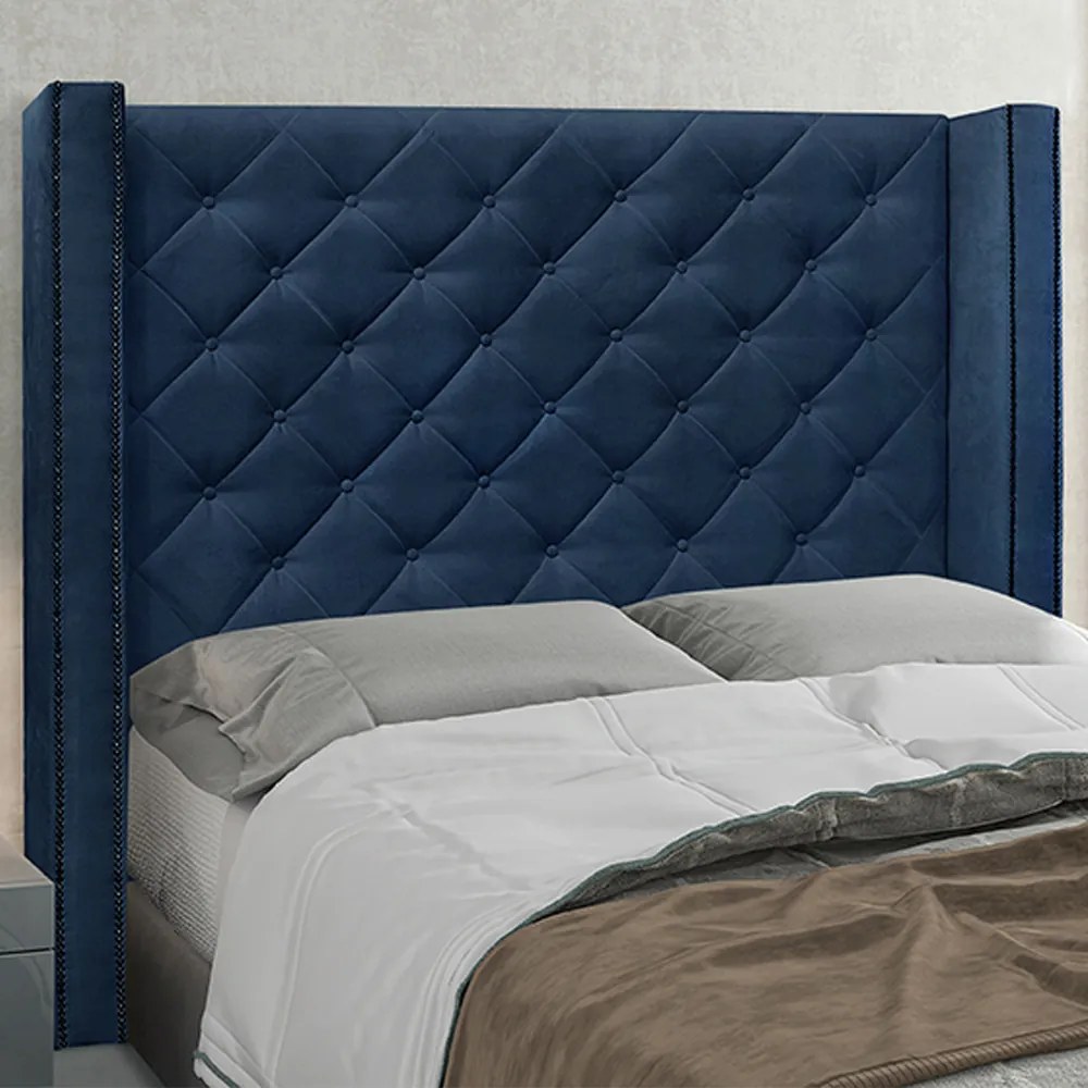 Cabeceira Decorativa Casal 1,64M Loewe Suede Azul Marinho G63 - Gran Belo