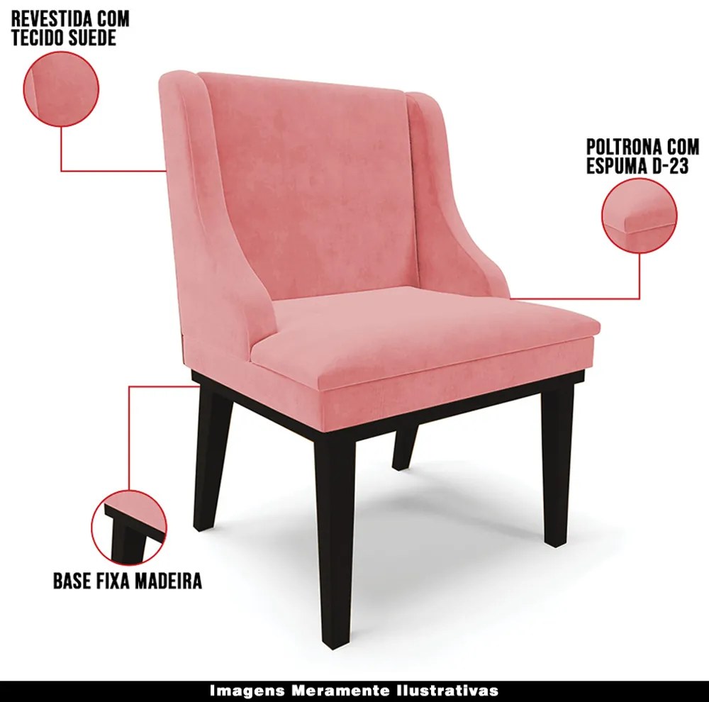 Kit 5 Cadeiras Decorativas Sala de Jantar Base Fixa de Madeira Firenze Suede Rosê/Preto G19 - Gran Belo