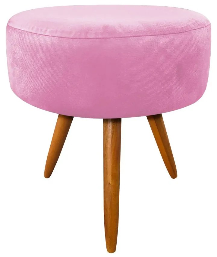 Puff Banqueta Berlim Redondo Suede Rosa Bebê Pés Castanho D'Rossi