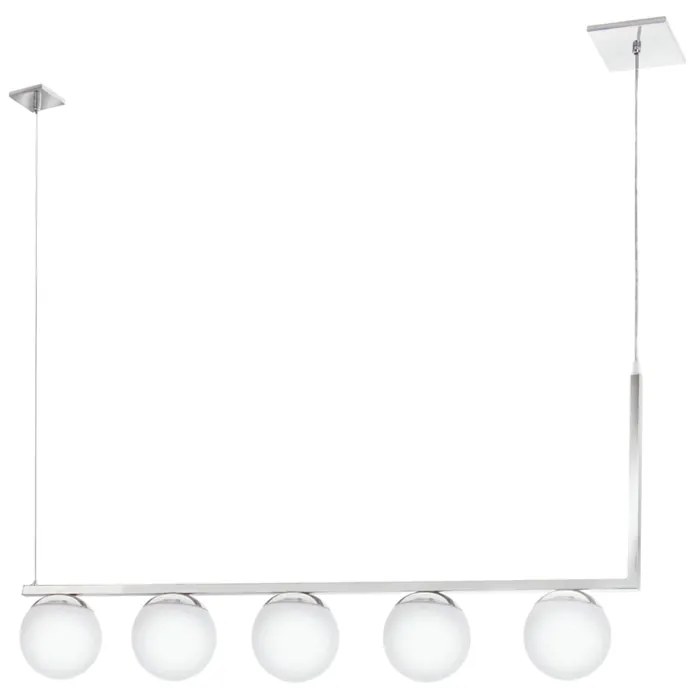 Pendente Retangular Com Globinho 100X12X46Cm 5 X G9 Metal E Globo Ø12C... (CROMADO)