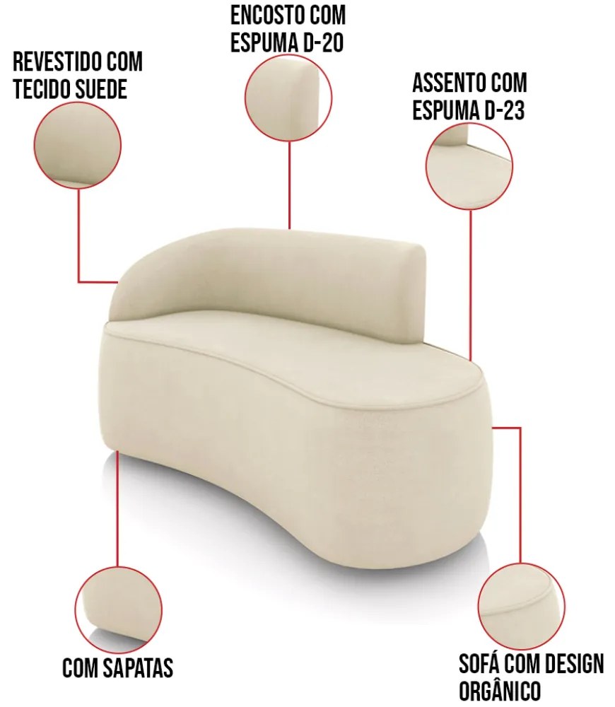 Sofá 2 Lugares Orgânico 140cm Morgan e 2 Poltronas Lua Suede D03 - D'Rossi - Bege