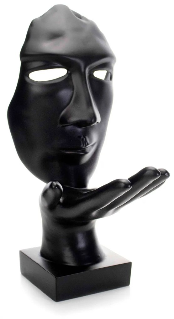 Máscara Sopro Decorativa Preto Fosco Em Cerâmica 35x16x20 Cm - D'Rossi