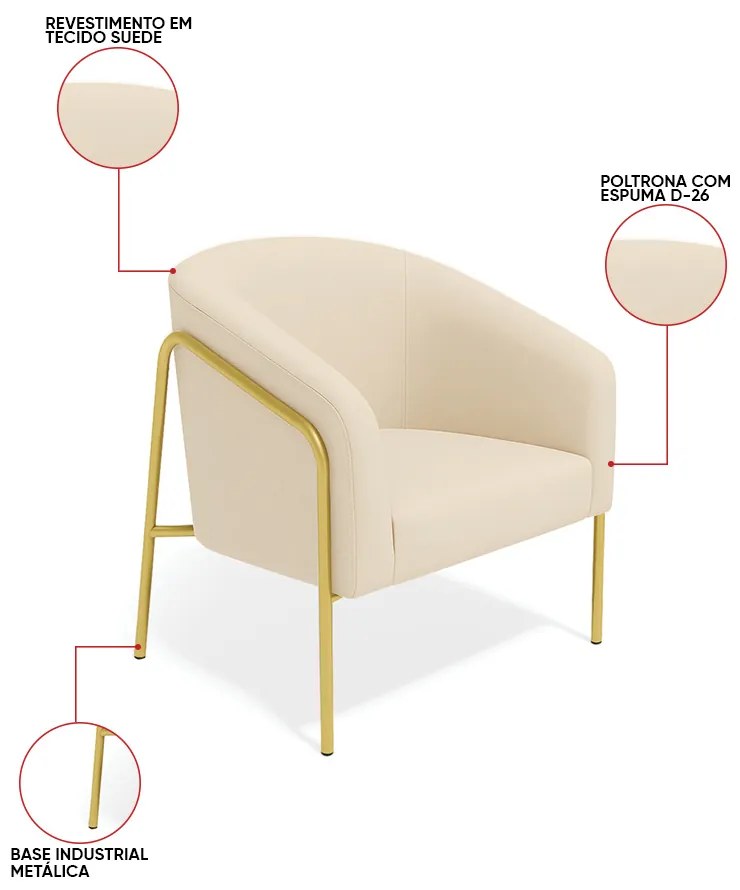 Poltrona Sala Industrial Alta Dourado Stella Suede D03 - D'Rossi - Bege