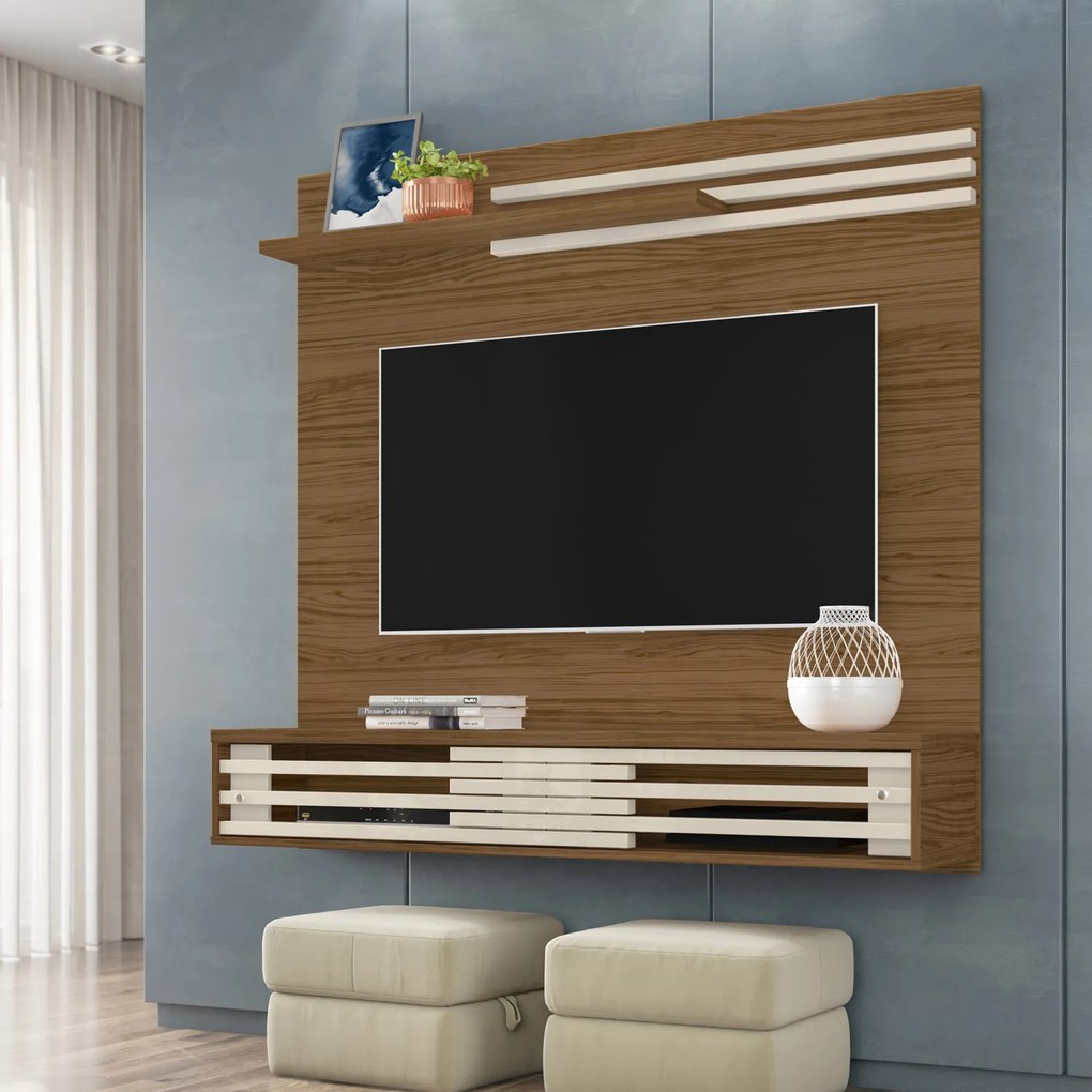 Painel TV 55 Pol 136cm Bancada Suspensa para Sala Briven M20 - D'Rossi - Naturale e Off White