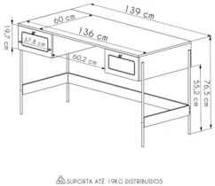 Mesa Escrivaninha Home Office Pé Metal Arlo A10 Nero/Dourado - Mpozena