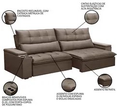 Sofá Retrátil Reclinável 3 Lugares 250cm Moritz F05 Veludo Castor - Mp