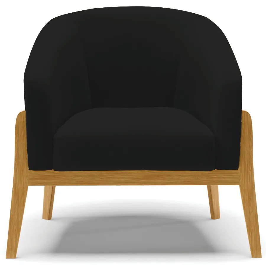 Poltrona Decorativa Base de Madeira Stella Linho Preto D03 - D'Rossi