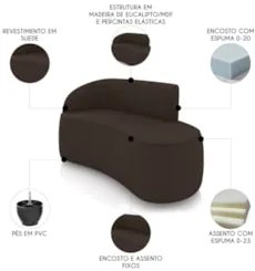 Sofá 2 Lugares Para Sala 140cm Orgânico Wendi Suede Marrom I01  - Mpoz