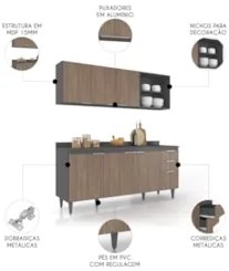 Armário de Cozinha Com Tampo CP10 180cm Pérola Grafite/Freijó Z34 - Mp