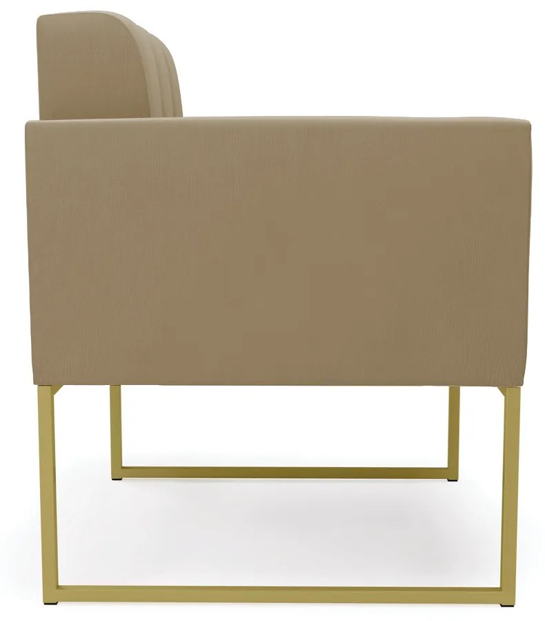 Kit 1 Sofá Namoradeira e 2 Poltronas Elisa Suede Base Metálica Industrial Dourado - D'Rossi - Marrom Rato