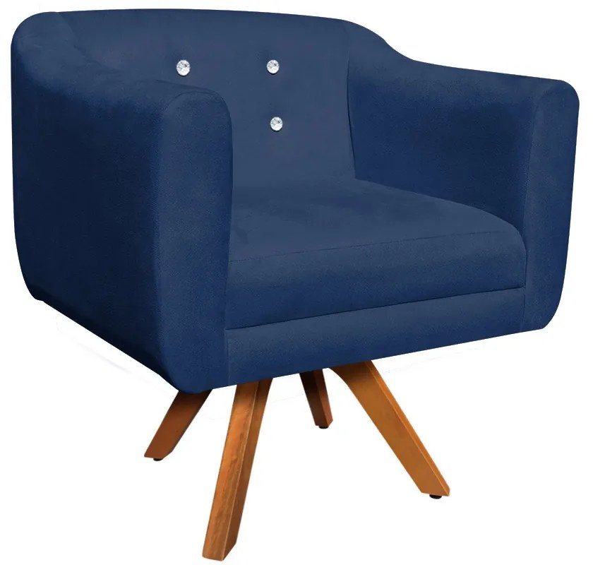 Kit 01 Namoradeira 02 Lugares e 02 Poltronas Giratória Julia Suede Azul Marinho com Strass Base Madeira MM30 D'Rossi